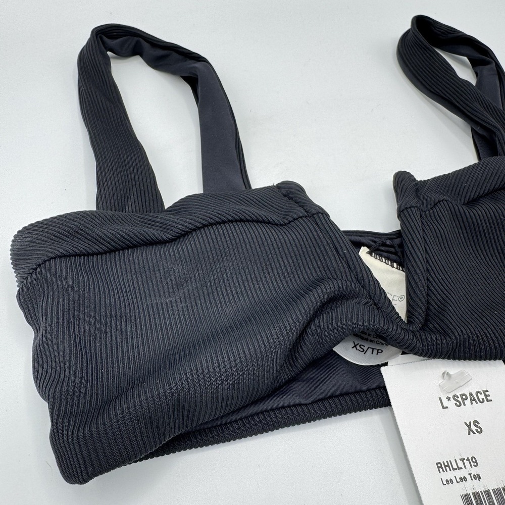 L*Space Lee Lee Bikini Top XS NWT Black Ribbed RHLLT19 Designer Swimwear - Picture 3 of 8